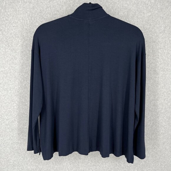 J Jill Wearever Jersey Knit Mock Neck Long Sleeve Top Size L Navy Blue Stretch - Picture 5 of 12